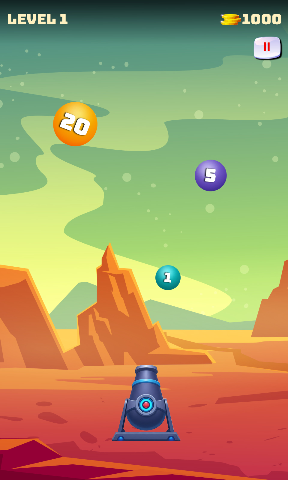 Perfetti Ball Blast gameplay — numbered balls falling toward the cannon