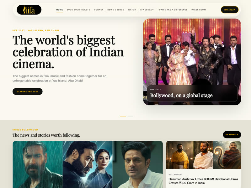IIFA website homepage — the world's biggest celebration of Indian cinema