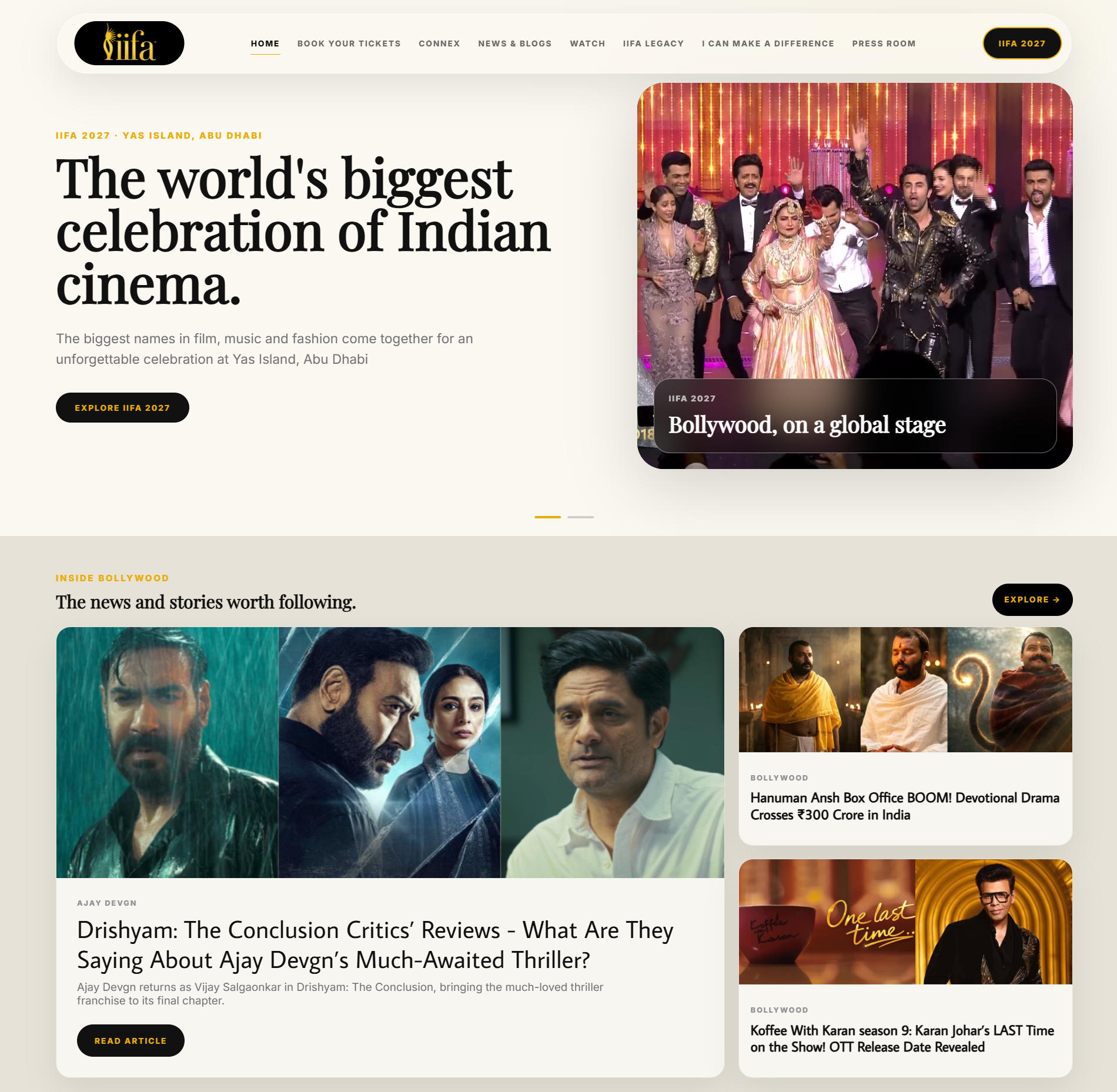IIFA website homepage