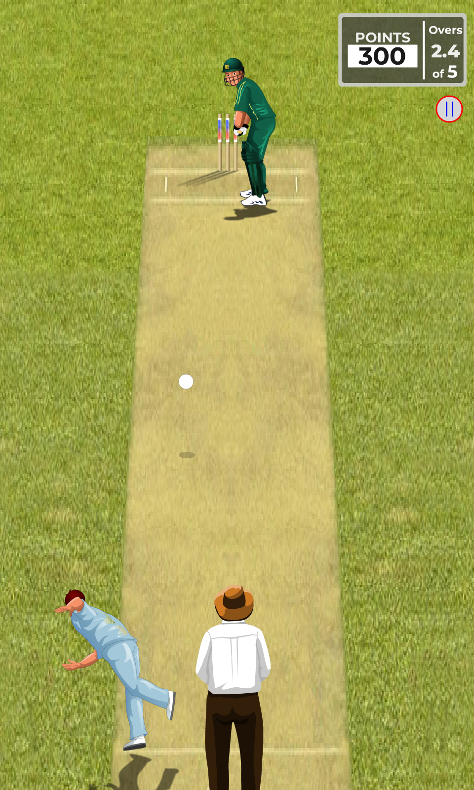 Perfetti cricket mobile game — bowler, batsman and pitch view