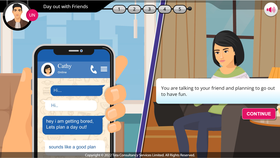 TCS e-learning module — a Day out with Friends conversation scenario